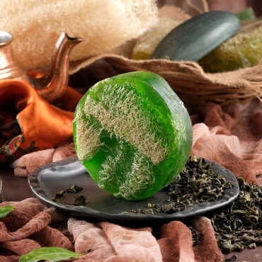 200 Gr Green Tea Scented Loofah Body Care Soap - Myros