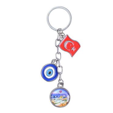 Toptan Adana Temalı Myros Bayrak Nazar Üçlü Anahtarlık - Myros