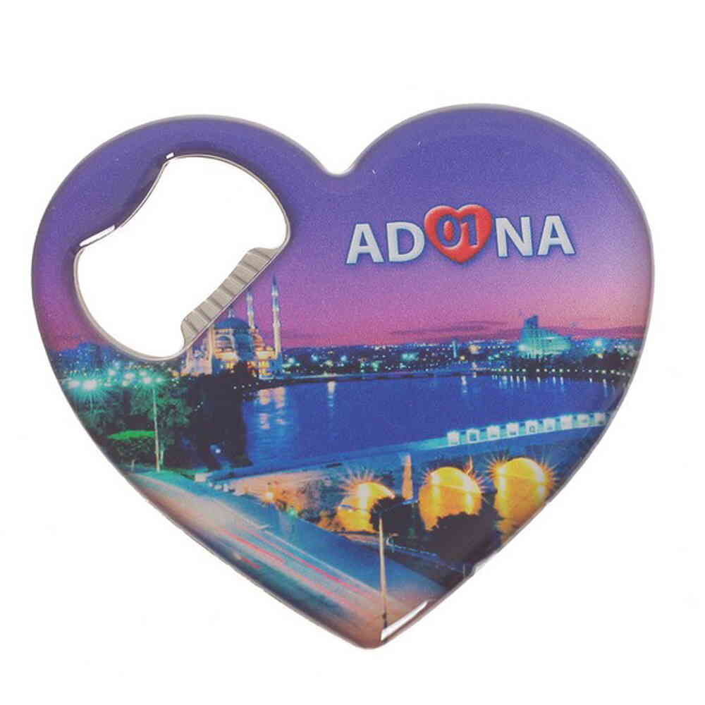 Toptan Adana Temalı Myros Metal Kalp Açacak Magnet 85x76 Mm