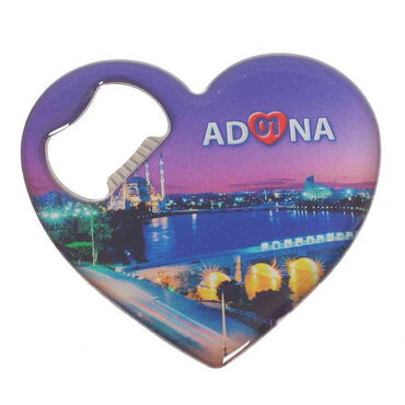 Toptan Adana Temalı Myros Metal Kalp Açacak Magnet 85x76 mm - 5