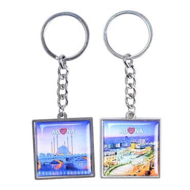 Adana Themed Metal Square Shaped Double Sided Keychain 36x95 mm