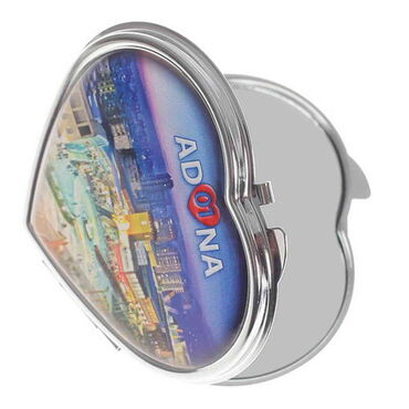 Adana Themed Customised Metal Epoxy Travel Make Up Compact Heart Shaped Mirror 70x65x8 mm - Thumbnail