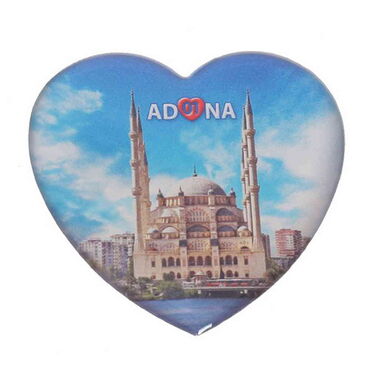 Myros - Adana Themed Epoxy Dome Heart Souvenir Fridge Magnet 65x60 mm