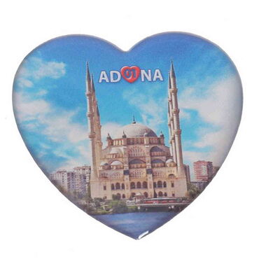 Adana Themed Epoxy Dome Heart Souvenir Fridge Magnet 65x60 mm - Thumbnail