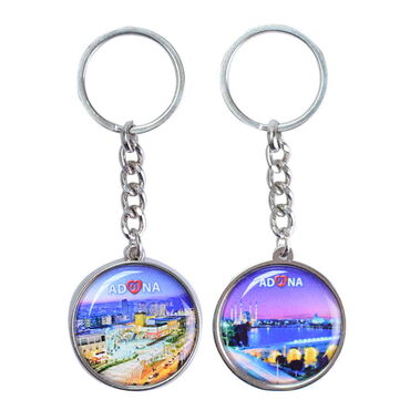 Myros - Adana Themed Metal Double Sided Round Keychain 40x95 mm