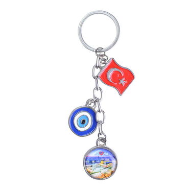 Adana Themed Metal Evil Eye Enamel Keychain - Thumbnail