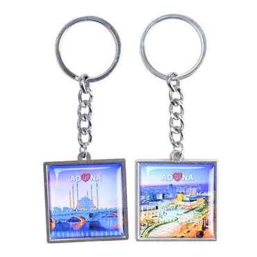 Myros - Adana Themed Metal Square Shaped Double Sided Keychain 36x95 mm