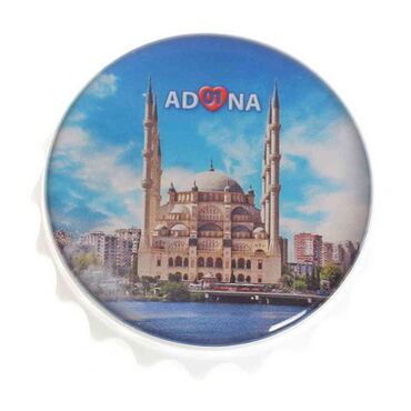 Myros - Adana Themed Round Cap Shaped Magnetic Bottle Opener 63x15 mm