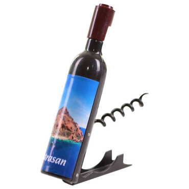 Myros - Adrasan Themed Bottle Shaped Metal Wine Bottle Corkscrew Opener-Magnetic 115x25x25 mm