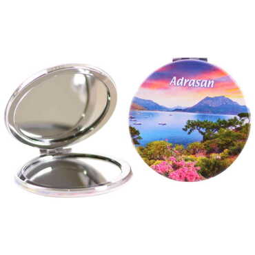 Adrasan Themed Customised Uv Printed Round Compact Mirror 72x11 mm - Thumbnail