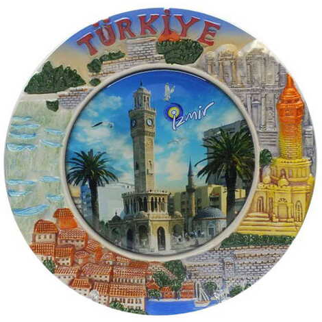 Aegean Region Blue Ceramic Decorative Plate 10 Cm - 1