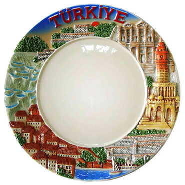 Aegean Region Blue Ceramic Decorative Plate 20 Cm - Thumbnail