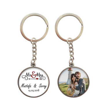 Myros - Family Themed Metal Double Face Round Keychain 40x95 mm