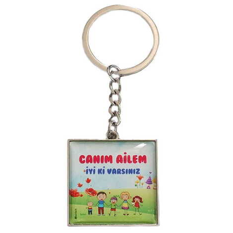 Toptan Aileye Özel Myros Metal Kare Anahtarlık 36x95 mm - 1