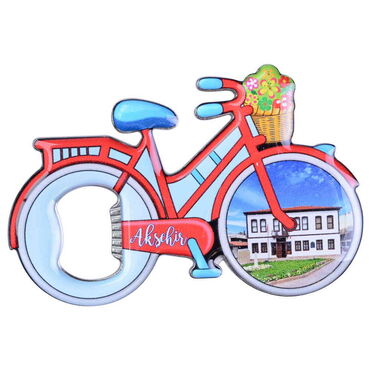 Aksehir Themed Bicycle Shaped Metal Magnetic Bottle Opener 100x65 mm - Thumbnail