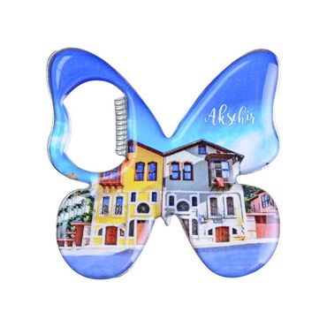 Aksehir Themed Butterfly Shaped Metal Magnetic Bottle Opener 70x70 mm - Thumbnail