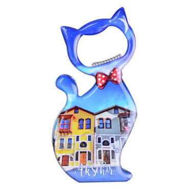 Aksehir Themed Cat Shaped Metal Magnetic Bottle Opener 97x48 mm - Thumbnail