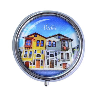 Aksehir Themed Customised Epoxy Round Pill Box 50x15 mm - Thumbnail