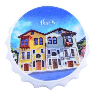 Myros - Aksehir Themed Customised UV Printed Bottle Cap Shaped Plastic Base Bottle Opener 58x15 mm