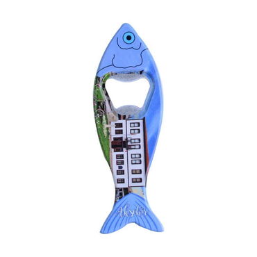 Myros - Aksehir Themed Customised UV Printed Fish Shape Printed Plastic Base Bottle Opener 42x130 mm