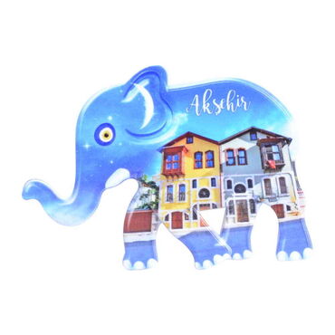 Myros - Aksehir Themed Customised UV Printed Plastic Base Elephant Shaped Fridge Magnet 86x62 mm