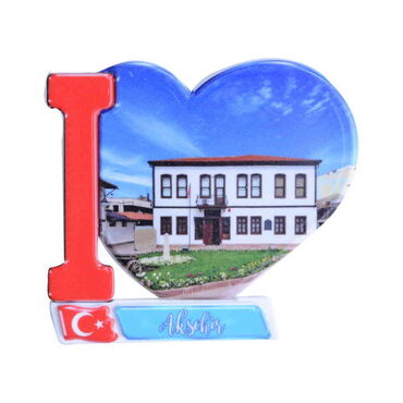 Aksehir Themed Customised UV Printed Plastic Base Heart Shaped Fridge Magnet 86x62 mm - Thumbnail