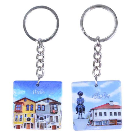 Aksehir Themed Customised Uv Printed Plastic Base Round Keyring 40x108 mm - 1