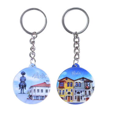 Myros - Aksehir Themed Customised UV Printed Plastic Base Square Keyring 38x100 mm