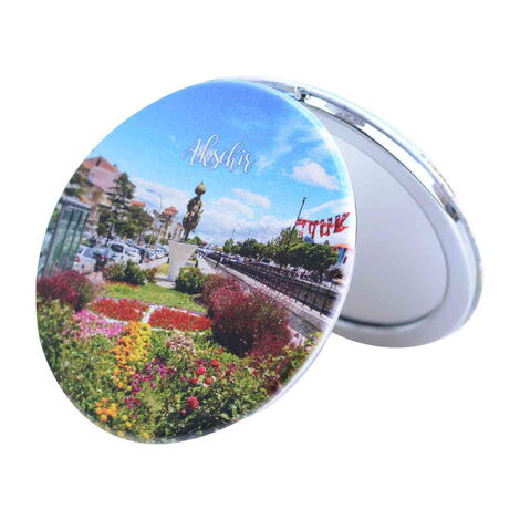 Aksehir Themed Customised Uv Printed Round Compact Mirror 72x11 mm