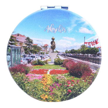 Aksehir Themed Customised Uv Printed Round Compact Mirror 72x11 mm - Thumbnail