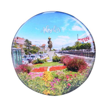 Myros - Aksehir Themed Epoxy Dome Round Souvenir Fridge Magnet 67 mm