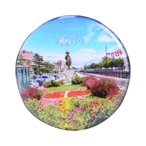 Aksehir Themed Epoxy Dome Round Souvenir Fridge Magnet 67 mm