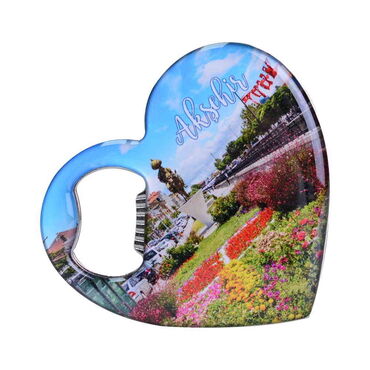 Myros - Aksehir Themed Heart Shaped Metal Magnetic Bottle Opener 85x76 mm