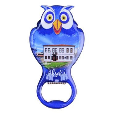 Myros - Aksehir Themed Owl Shaped Metal Magnetic Bottle Opener 88x47 mm