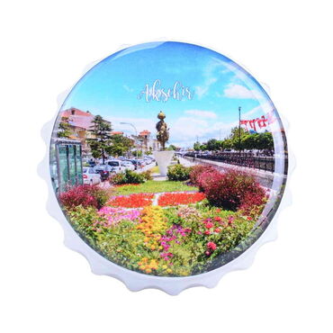 Myros - Aksehir Themed Round Cap Shaped Magnetic Bottle Opener 63x15 mm