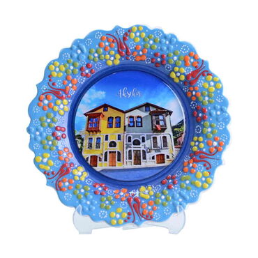 Aksehir Themed Turkish Ceramic Plate With Epoxy 12 Cm - Thumbnail