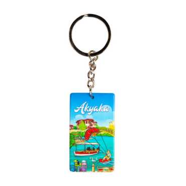 Akyaka Temalı Uv Baskılı Dikdörtgen Anahtarlık 31x106 mm - Myros