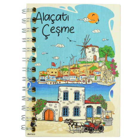 Toptan Alaçatı Bölgesi Temalı Ahşap Kapaklı Defter 120x170 mm - 6