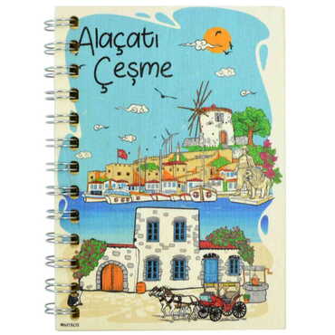 Toptan Alaçatı Bölgesi Temalı Ahşap Kapaklı Defter 90x140 mm - 6