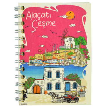 Toptan Alaçatı Bölgesi Temalı Ahşap Kapaklı Defter 90x140 mm - 7