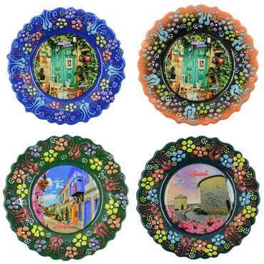 Toptan Alaçatı Bölgesi Temalı Çini Myros Resim Tabak 12 cm - 5