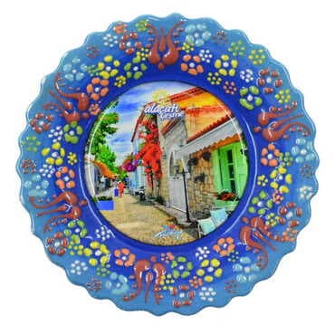 Toptan Alaçatı Bölgesi Temalı Çini Myros Resim Tabak 12 cm - 8