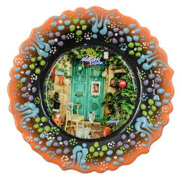 Toptan Alaçatı Bölgesi Temalı Çini Myros Resim Tabak 12 cm - 10