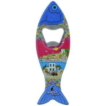 Toptan Alaçatı Bölgesi Temalı Myros Balık Açacak Magnet 42x130 mm - 6