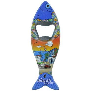 Toptan Alaçatı Bölgesi Temalı Myros Balık Açacak Magnet 42x130 mm - 7