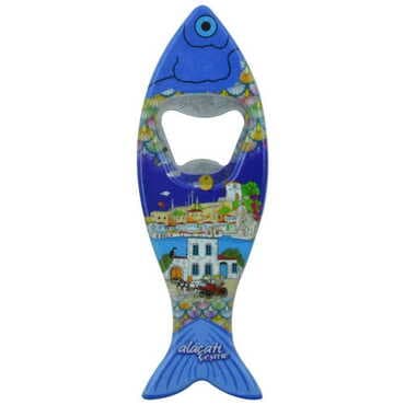 Toptan Alaçatı Bölgesi Temalı Myros Balık Açacak Magnet 42x130 mm - 8