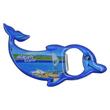 Alacati Region Themed Dolphin Shaped Metal Magnetic Bottle Opener 102x67 mm - 7