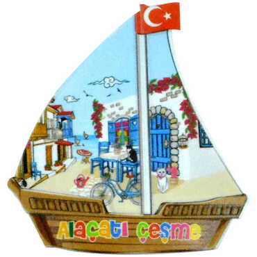 Toptan Alaçatı Bölgesi Temalı Uv Baskılı Yelken Şekilli Magnet 77x80 mm - 4