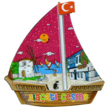 Toptan Alaçatı Bölgesi Temalı Uv Baskılı Yelken Şekilli Magnet 77x80 mm - 5