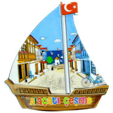 Toptan Alaçatı Bölgesi Temalı Uv Baskılı Yelken Şekilli Magnet 77x80 mm - 7